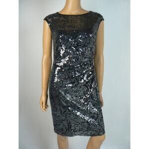 $250 LAUREN Ralph Lauren Black Silver Ruched Sequin Sheath Dress 2 NEW R395